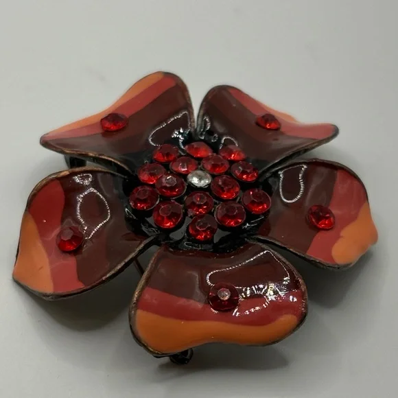 Vintage 70’s Red and Orange Flower Brooch - Picture 2 of 5
